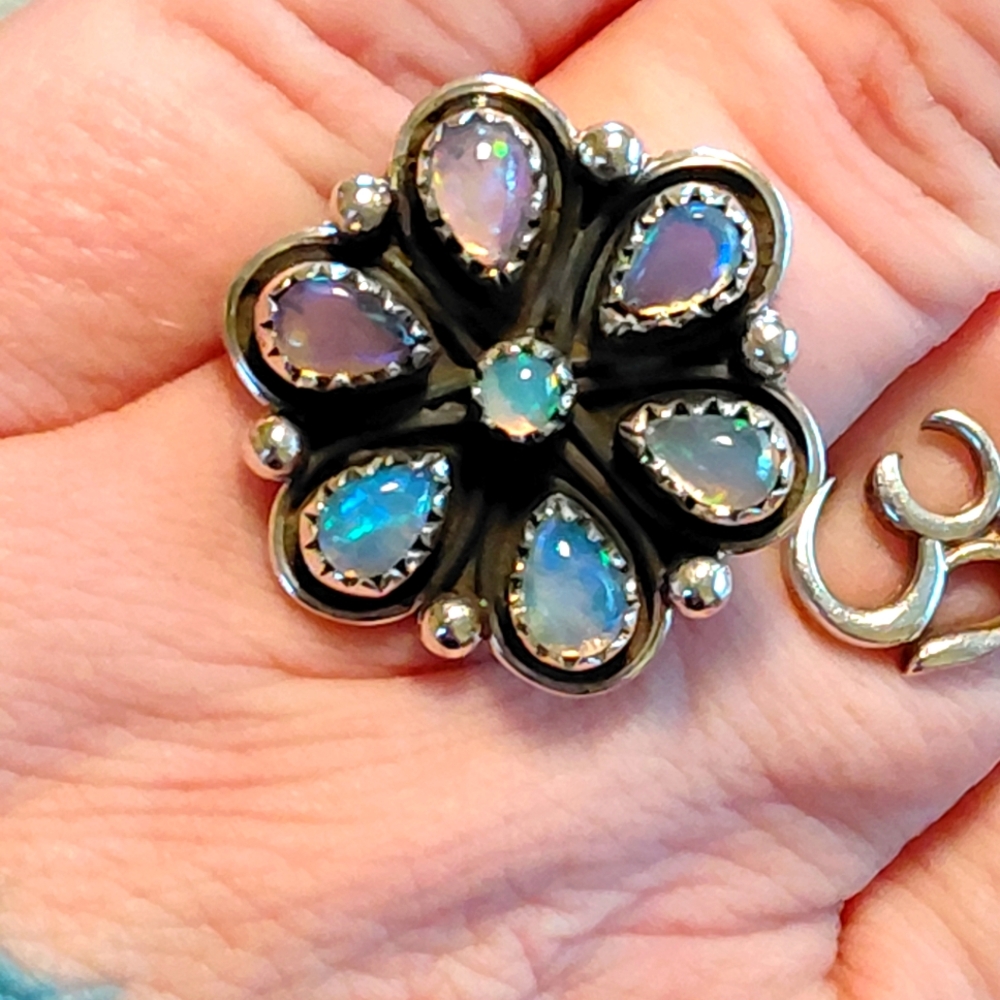 Ethiopian Opal Sterling Silver Flower Ring Size 6
